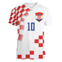 Custom Croatia National Football Women V-Neck T-Shirt Dynamic Red Heritage Checkerboard Pattern