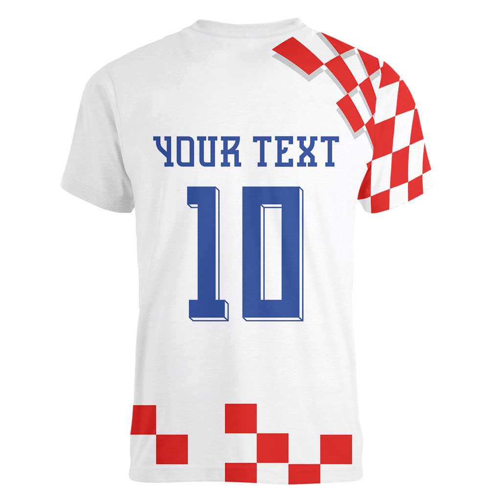Custom Croatia National Football Women V-Neck T-Shirt Dynamic Red Heritage Checkerboard Pattern