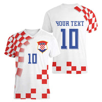 Custom Croatia National Football Women V-Neck T-Shirt Dynamic Red Heritage Checkerboard Pattern