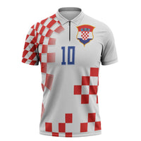 Custom Croatia National Football Zipper Polo Shirt Dynamic Red Heritage Checkerboard Pattern