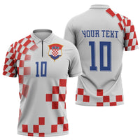 Custom Croatia National Football Zipper Polo Shirt Dynamic Red Heritage Checkerboard Pattern