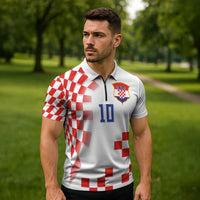 Custom Croatia National Football Zipper Polo Shirt Dynamic Red Heritage Checkerboard Pattern