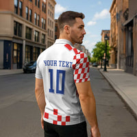 Custom Croatia National Football Zipper Polo Shirt Dynamic Red Heritage Checkerboard Pattern