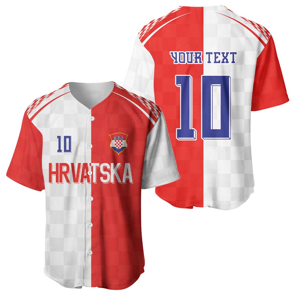 Custom Croatia Hrvatska Football Baseball Jersey Halftone Checkerboard National Crest