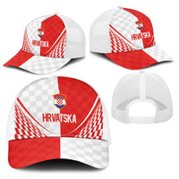 Croatia Hrvatska Football Baseball Net Cap Bold Checkerboard Half Tone Design With National Crest
