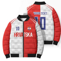 Custom Croatia Hrvatska Football Bomber Puffer Jacket Halftone Checkerboard National Crest