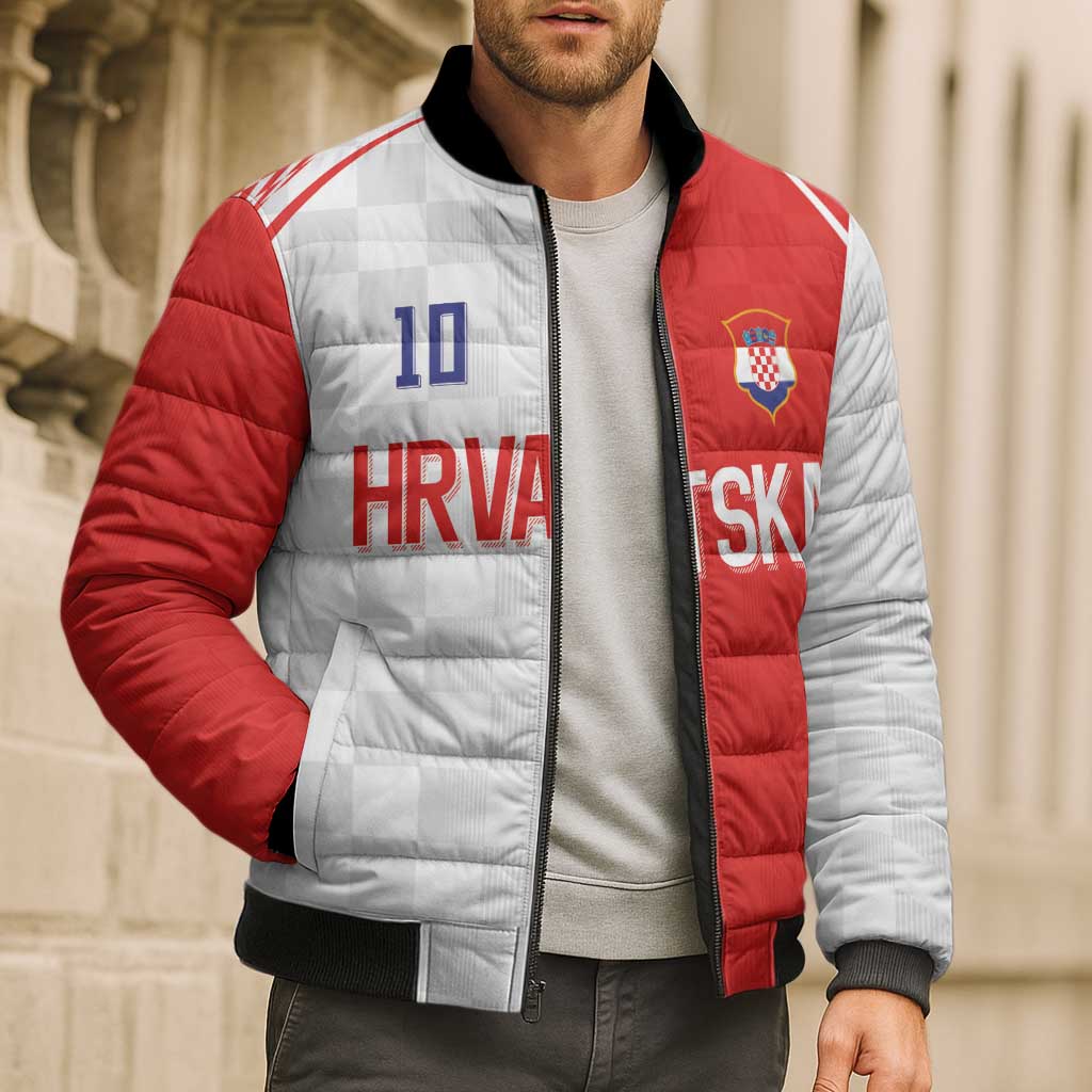 Custom Croatia Hrvatska Football Bomber Puffer Jacket Halftone Checkerboard National Crest