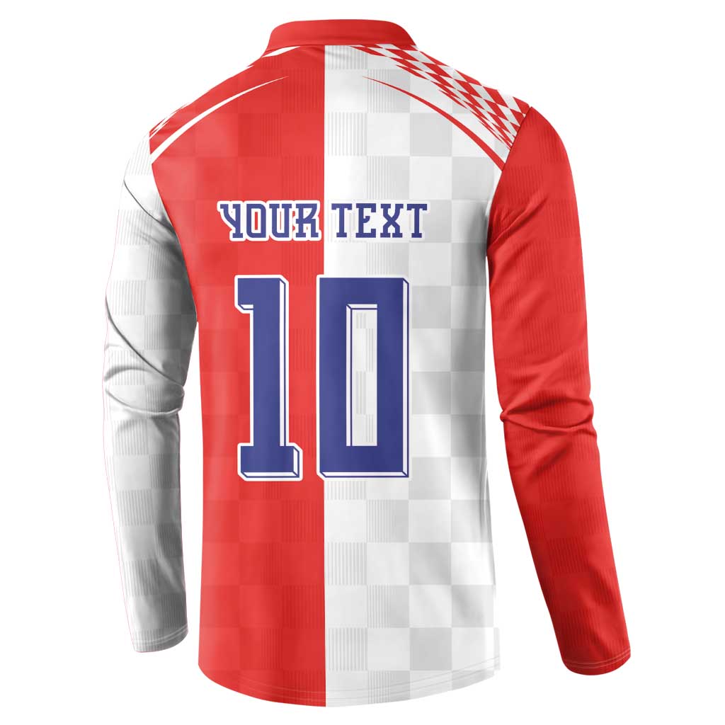 Custom Croatia Hrvatska Football Button Sweatshirt Halftone Checkerboard National Crest