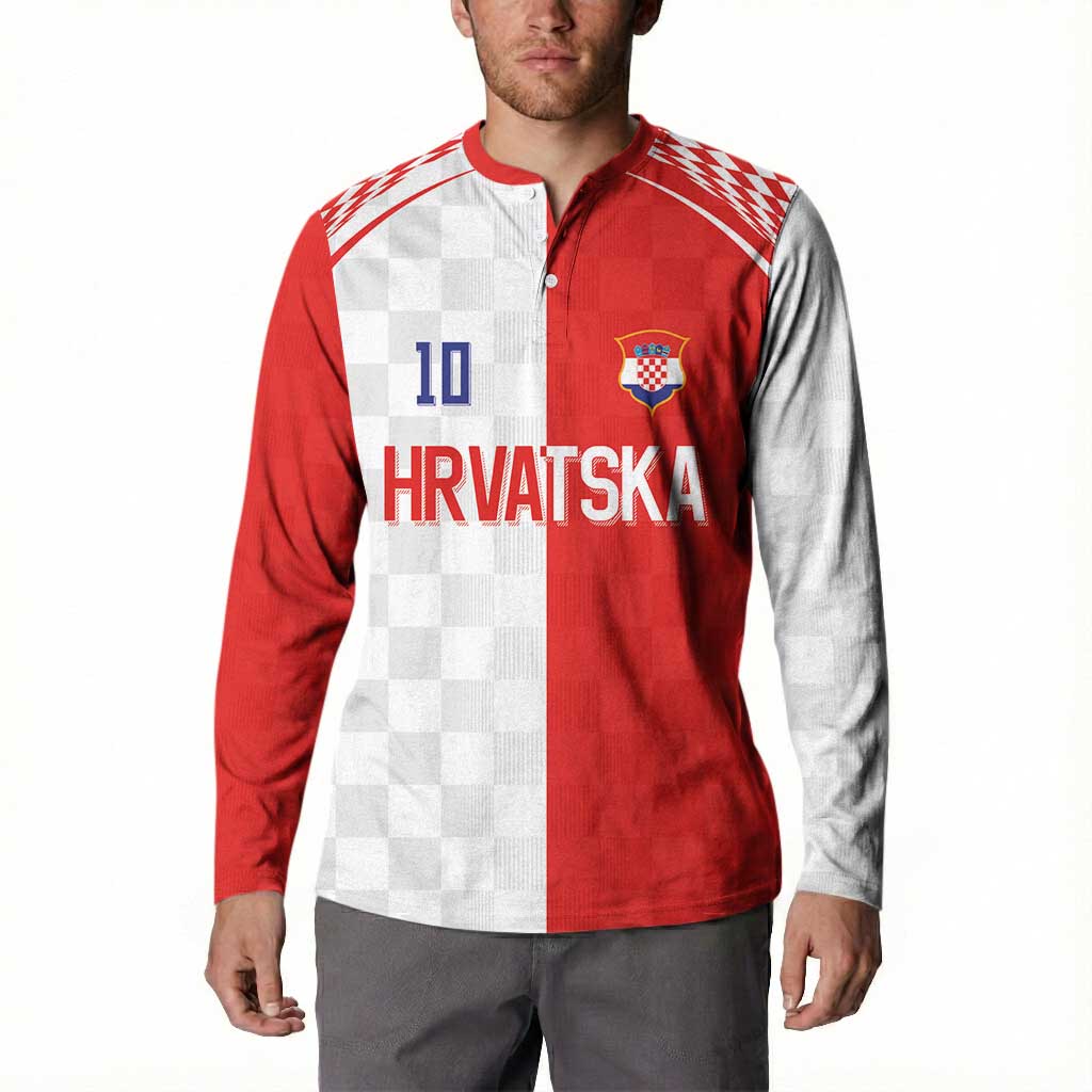 Custom Croatia Hrvatska Football Button Sweatshirt Halftone Checkerboard National Crest
