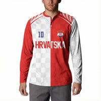 Custom Croatia Hrvatska Football Button Sweatshirt Halftone Checkerboard National Crest