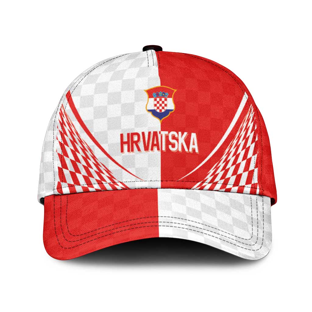 Croatia Hrvatska Football Classic Cap Bold Checkerboard Half Tone Design With National Crest