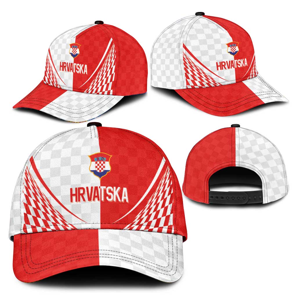 Croatia Hrvatska Football Classic Cap Bold Checkerboard Half Tone Design With National Crest