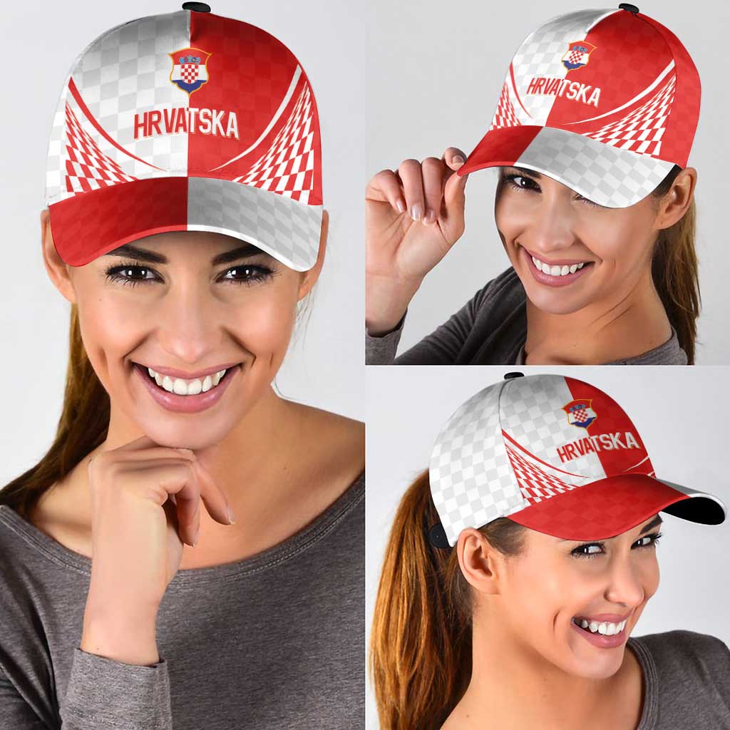 Croatia Hrvatska Football Classic Cap Bold Checkerboard Half Tone Design With National Crest