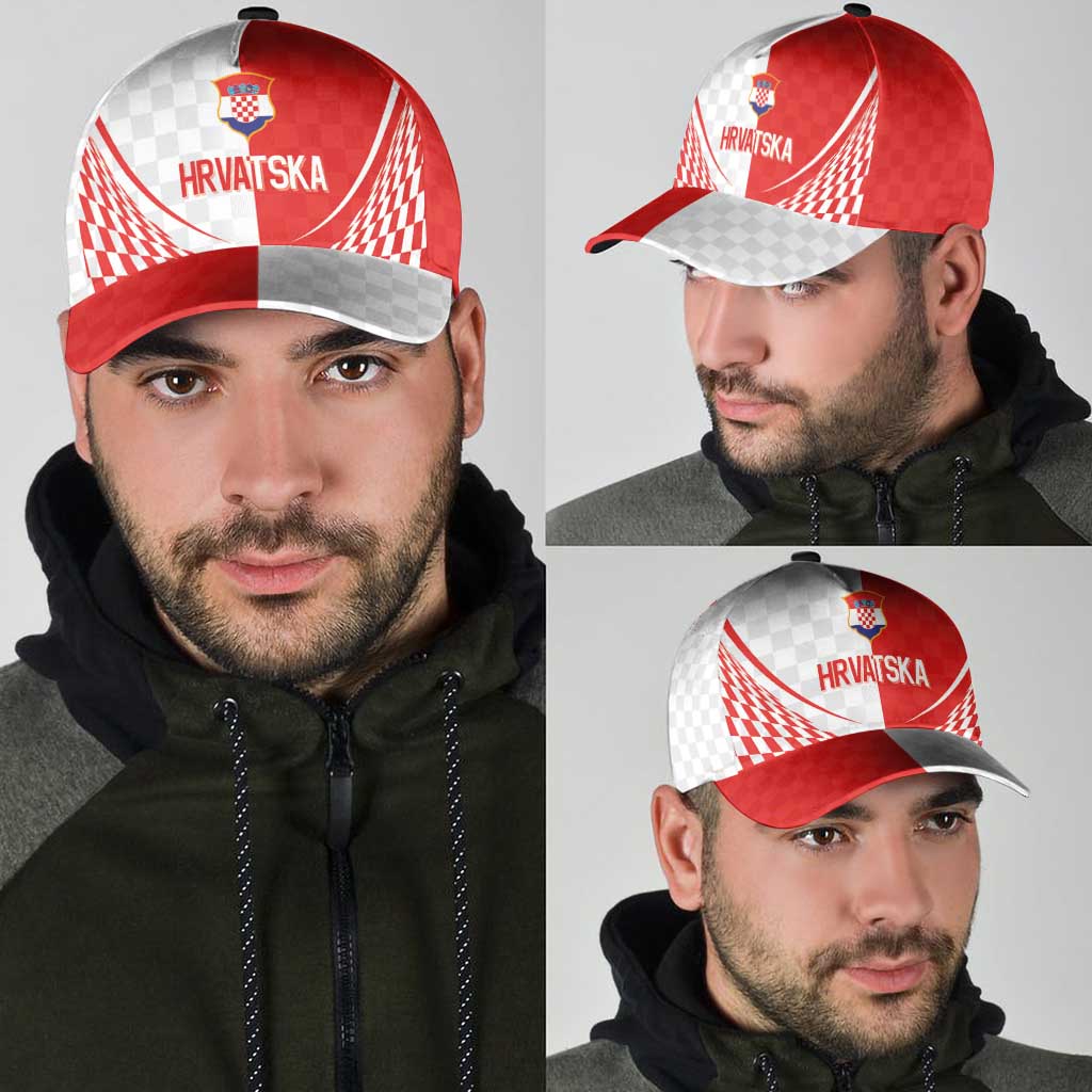 Croatia Hrvatska Football Classic Cap Bold Checkerboard Half Tone Design With National Crest