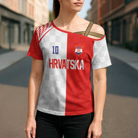 Custom Croatia Hrvatska Football Cross Shoulder Shirt Halftone Checkerboard National Crest