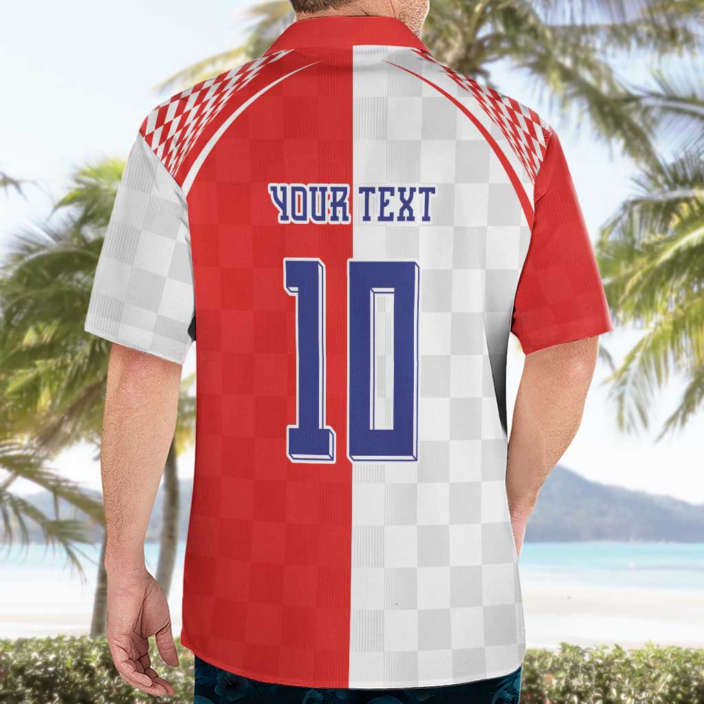 Custom Croatia Hrvatska Football Hawaiian Shirt Halftone Checkerboard National Crest