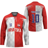 Custom Croatia Hrvatska Football Hockey Jersey Halftone Checkerboard National Crest