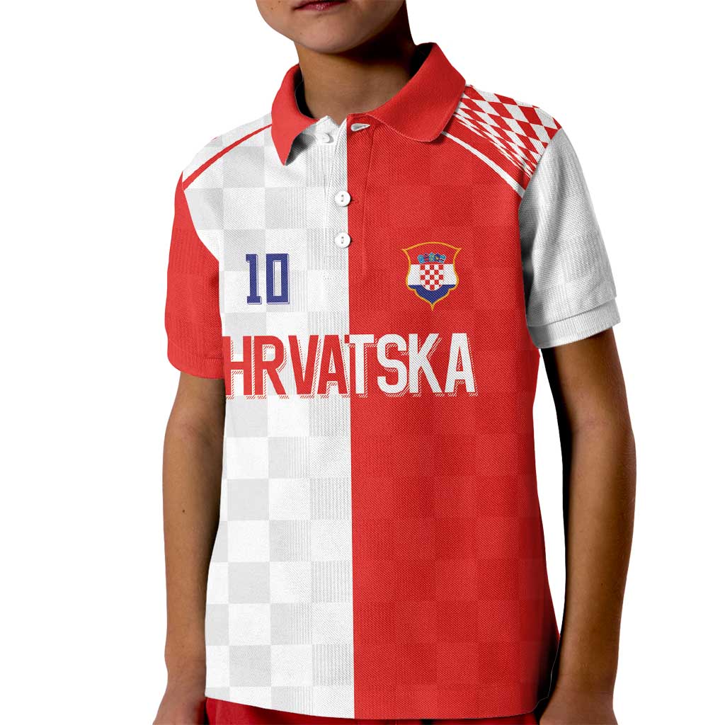 Custom Croatia Hrvatska Football Kid Polo Shirt Halftone Checkerboard National Crest