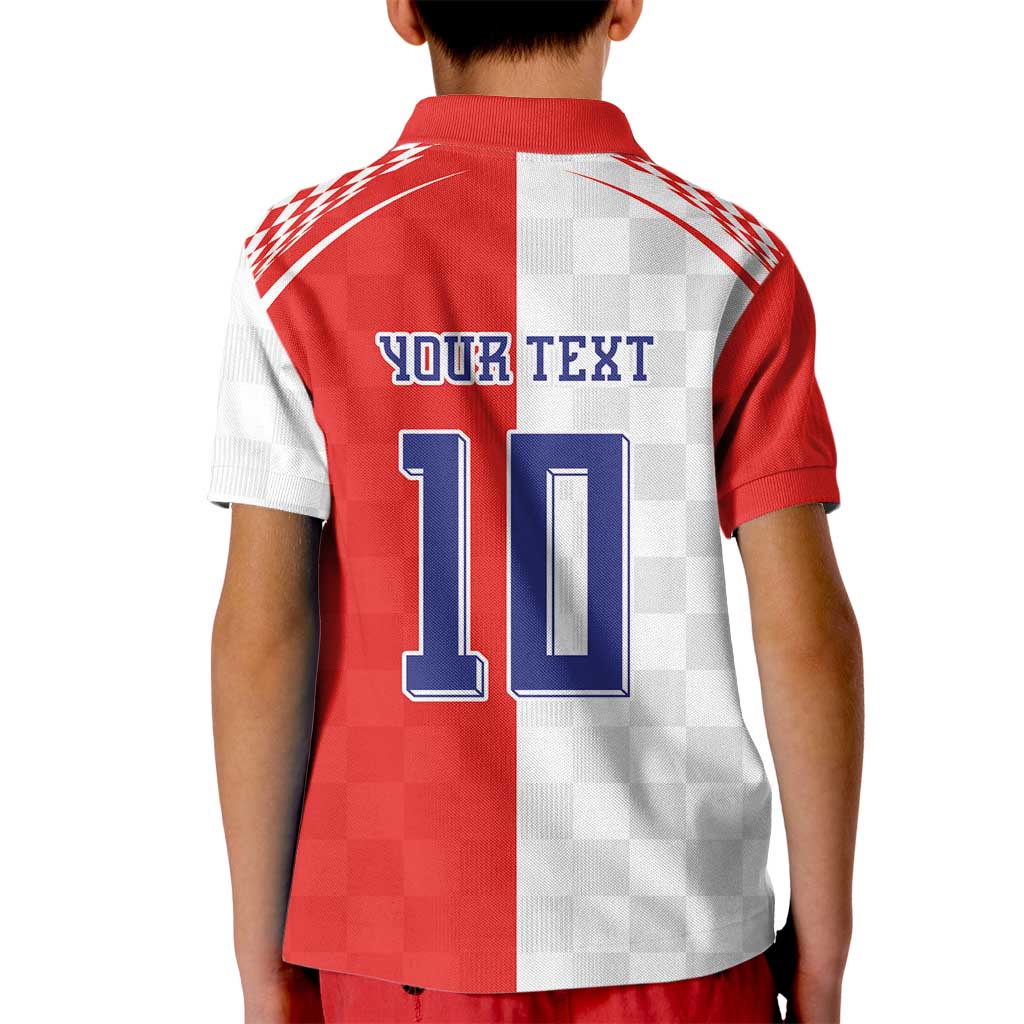 Custom Croatia Hrvatska Football Kid Polo Shirt Halftone Checkerboard National Crest