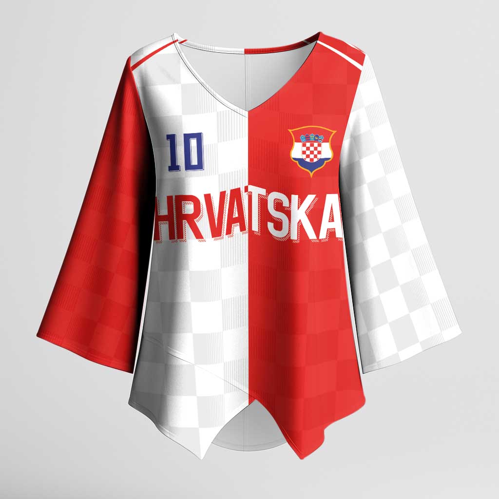 Custom Croatia Hrvatska Football Kimono Sleeve Blouse Halftone Checkerboard National Crest