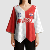Custom Croatia Hrvatska Football Kimono Sleeve Blouse Halftone Checkerboard National Crest