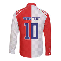 Custom Croatia Hrvatska Football Long Sleeve Button Shirt Halftone Checkerboard National Crest