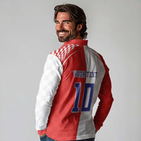 Custom Croatia Hrvatska Football Long Sleeve Polo Shirt Halftone Checkerboard National Crest