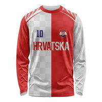 Custom Croatia Hrvatska Football Long Sleeve Shirt Halftone Checkerboard National Crest