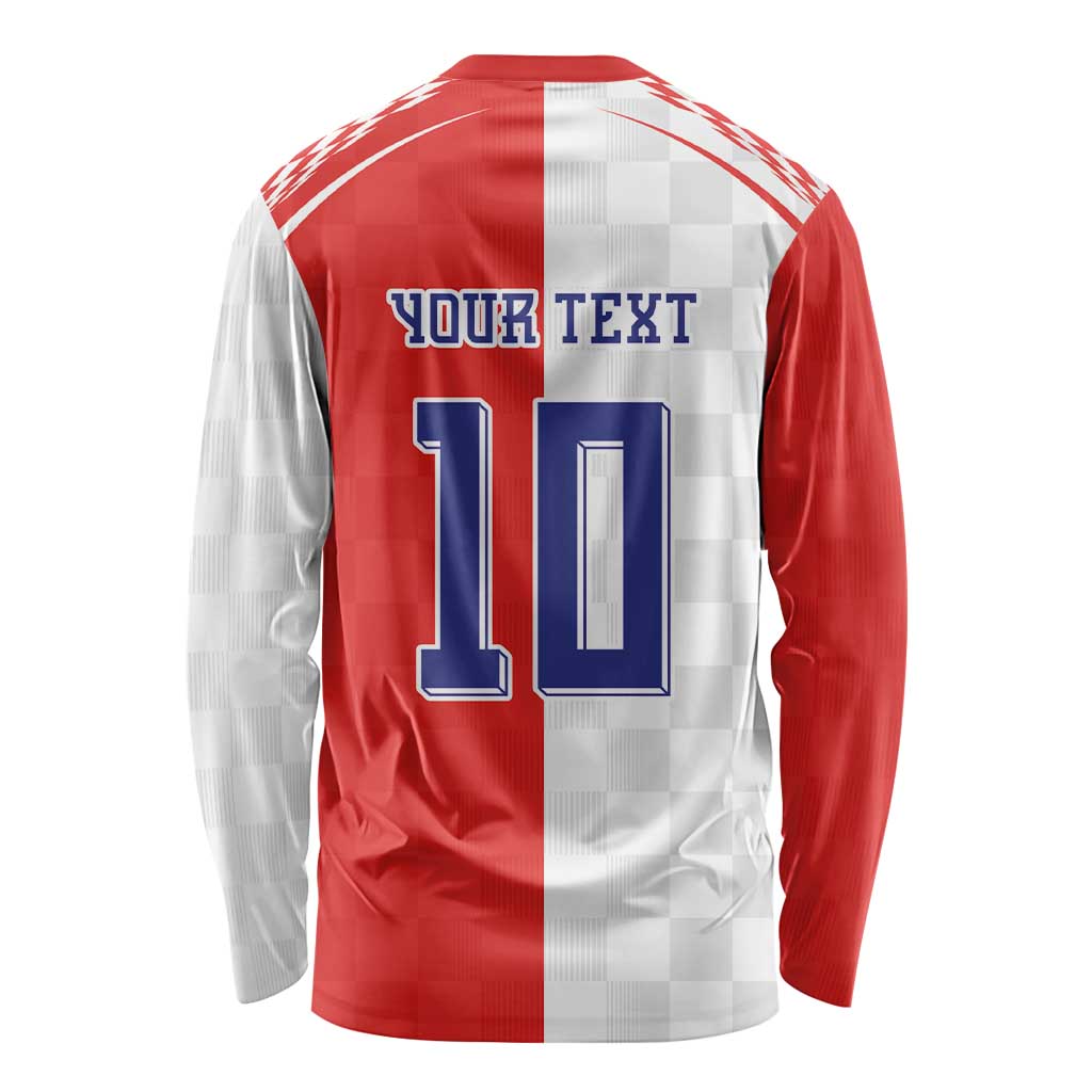 Custom Croatia Hrvatska Football Long Sleeve Shirt Halftone Checkerboard National Crest