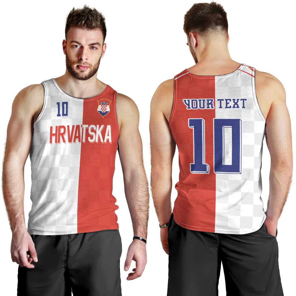 Custom Croatia Hrvatska Football Men Tank Top Halftone Checkerboard National Crest