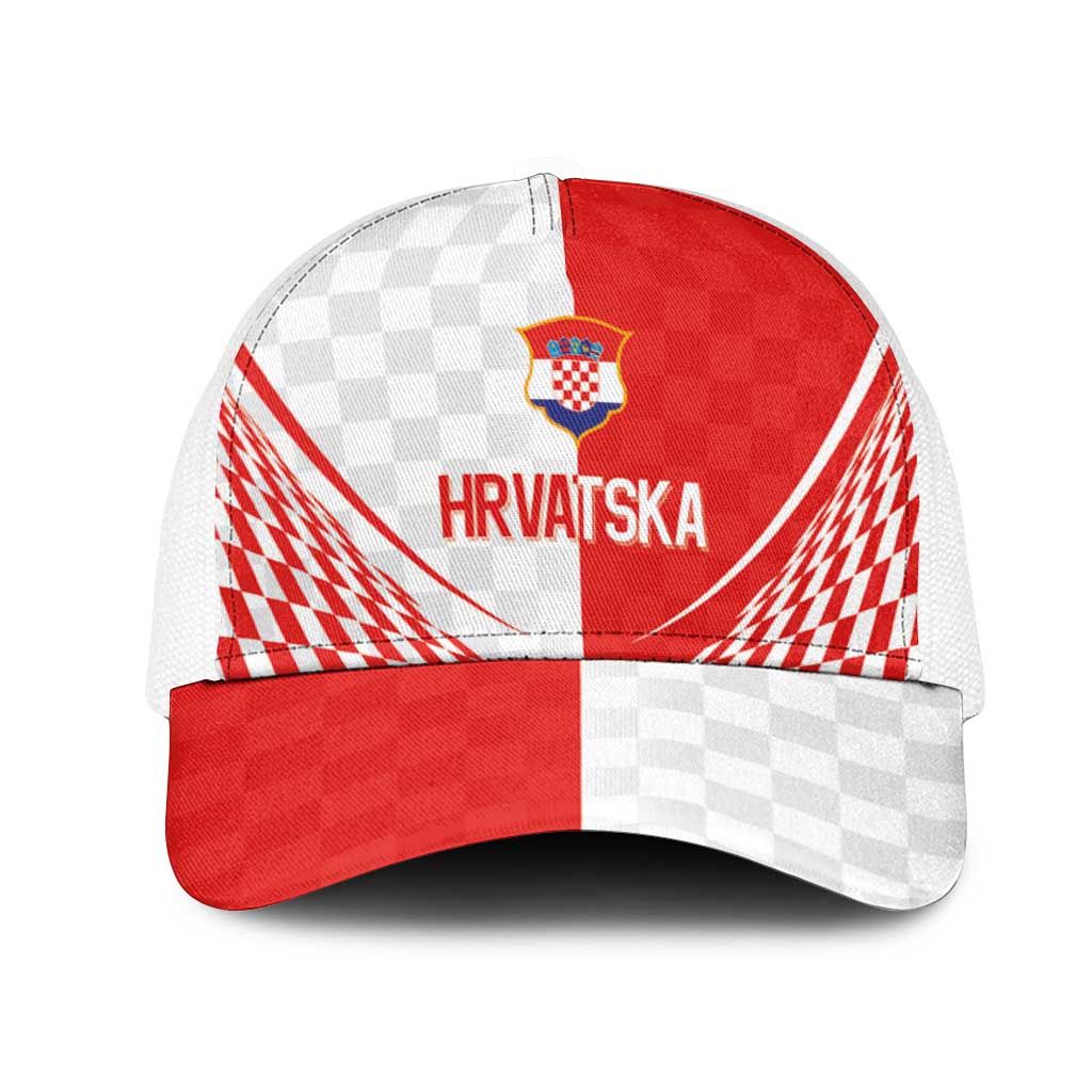 Croatia Hrvatska Football Mesh Trucker Cap Bold Checkerboard Half Tone Design With National Crest
