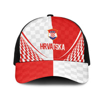Croatia Hrvatska Football Mesh Trucker Cap Bold Checkerboard Half Tone Design With National Crest