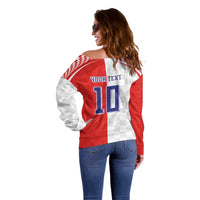 Custom Croatia Hrvatska Football Off Shoulder Sweater Halftone Checkerboard National Crest