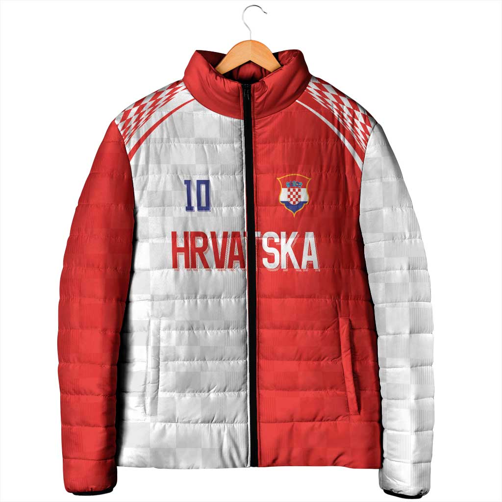 Custom Croatia Hrvatska Football Padded Jacket Halftone Checkerboard National Crest