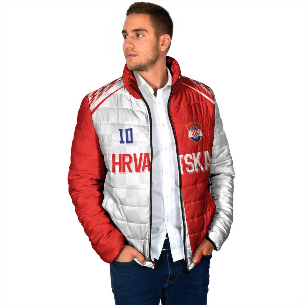 Custom Croatia Hrvatska Football Padded Jacket Halftone Checkerboard National Crest