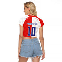 Custom Croatia Hrvatska Football Raglan Cropped T Shirt Halftone Checkerboard National Crest