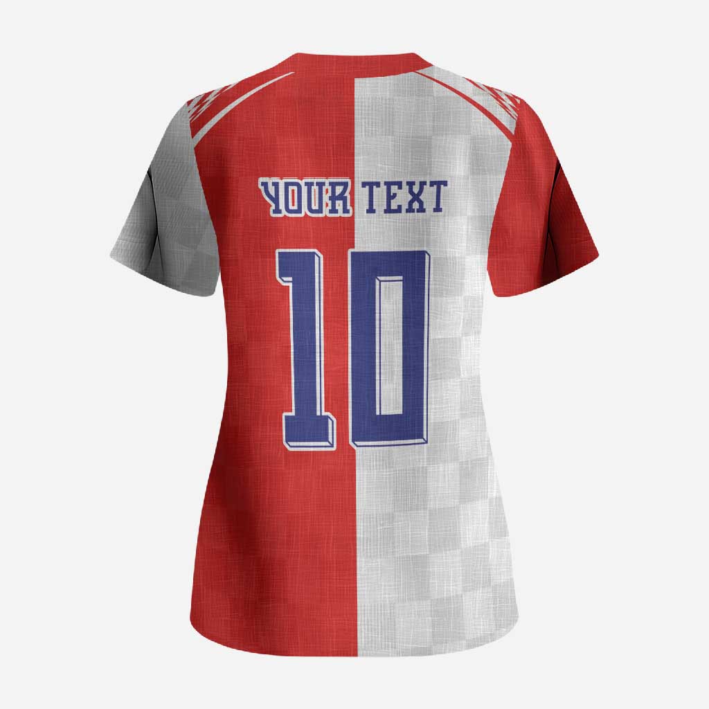 Custom Croatia Hrvatska Football Scrub Top Halftone Checkerboard National Crest