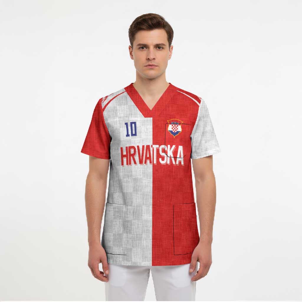 Custom Croatia Hrvatska Football Scrub Top Halftone Checkerboard National Crest