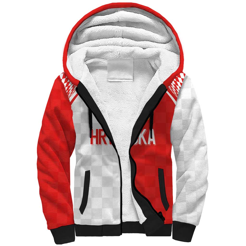 Custom Croatia Hrvatska Football Sherpa Hoodie Halftone Checkerboard National Crest