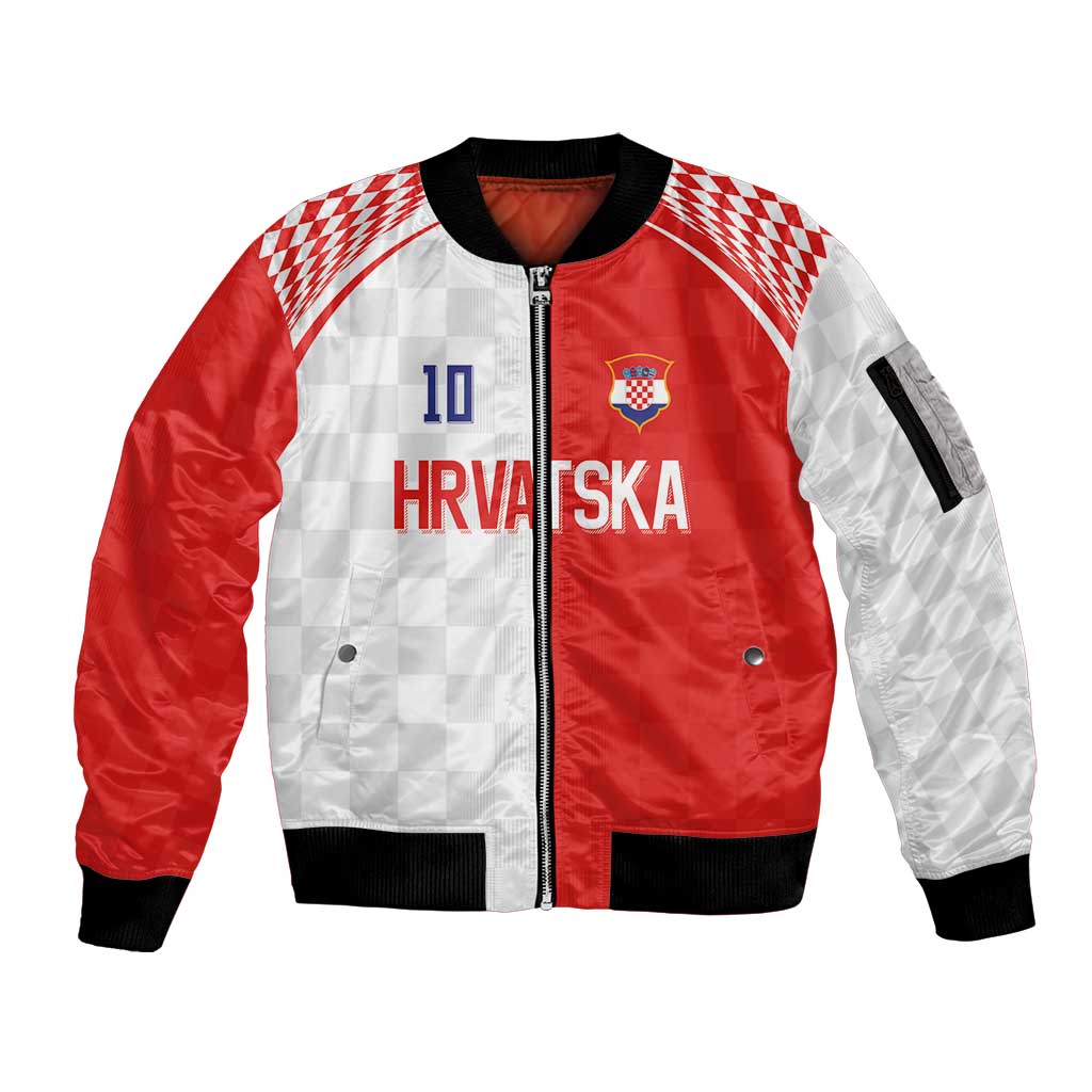 Custom Croatia Hrvatska Football Sleeve Zip Bomber Jacket Halftone Checkerboard National Crest