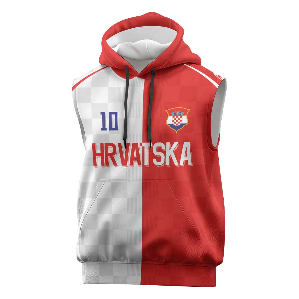 Custom Croatia Hrvatska Football Sleeveless Hoodie Halftone Checkerboard National Crest