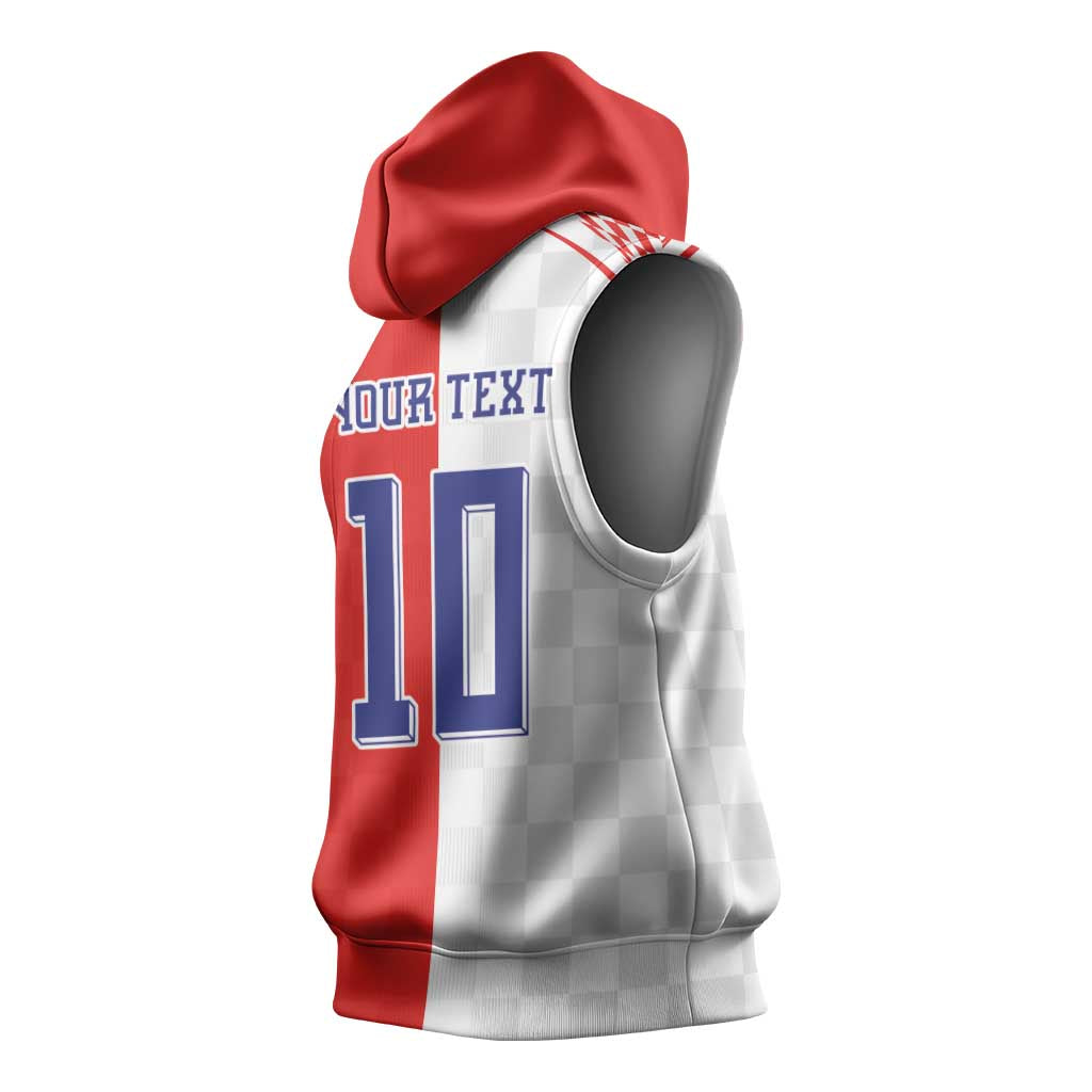 Custom Croatia Hrvatska Football Sleeveless Hoodie Halftone Checkerboard National Crest