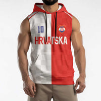 Custom Croatia Hrvatska Football Sleeveless Hoodie Halftone Checkerboard National Crest