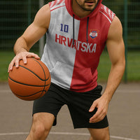 Custom Croatia Hrvatska Football Sleeveless Hoodie Halftone Checkerboard National Crest