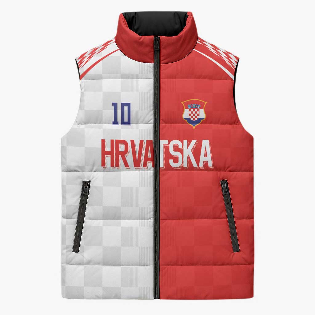Custom Croatia Hrvatska Football Sleeveless Puffer Jacket Halftone Checkerboard National Crest