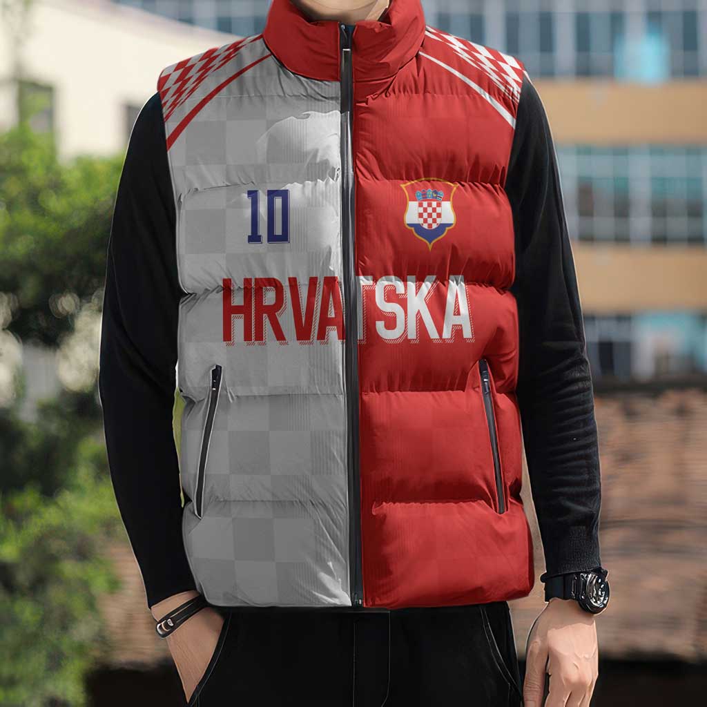 Custom Croatia Hrvatska Football Sleeveless Puffer Jacket Halftone Checkerboard National Crest