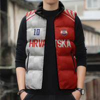 Custom Croatia Hrvatska Football Sleeveless Puffer Jacket Halftone Checkerboard National Crest