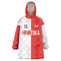Custom Croatia Hrvatska Football Wearable Blanket Hoodie Halftone Checkerboard National Crest