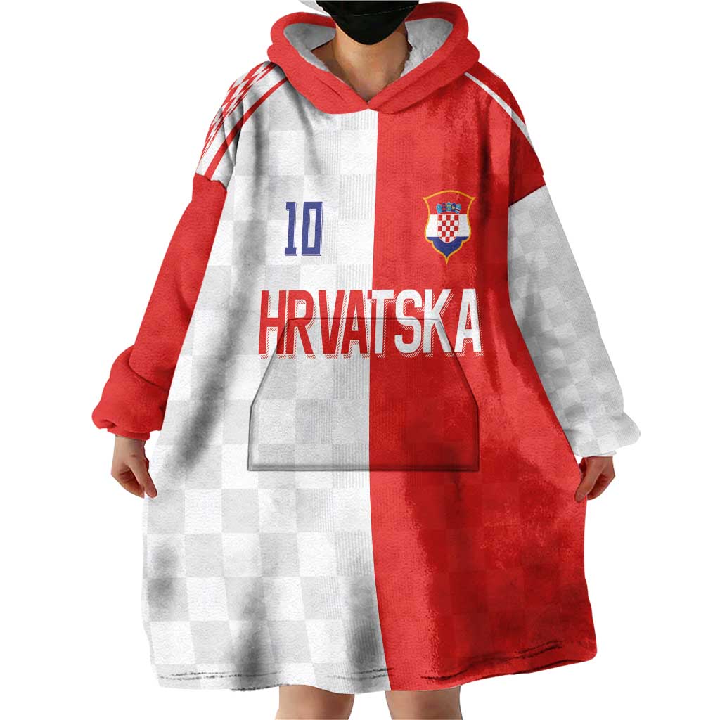 Custom Croatia Hrvatska Football Wearable Blanket Hoodie Halftone Checkerboard National Crest