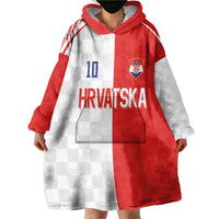 Custom Croatia Hrvatska Football Wearable Blanket Hoodie Halftone Checkerboard National Crest